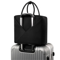 Lux & Nyx Large Origami Tote Ultra Matte - 15" Laptop Tote With Luggage Sleeve - Black - Tote Slipped Onto Luggage Trolley