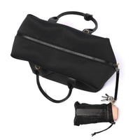 Lux & Nyx Large Origami Tote Ultra Matte - 15" Laptop Tote With Luggage Sleeve - Black - Top View With Detachable Water Bottle Holder Pouch Containing Water Bottle and Keys Attached To The Strap