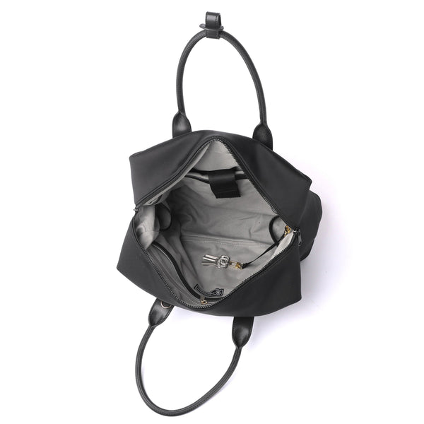 Lux & Nyx Large Origami Tote Ultra Matte - 15" Laptop Tote With Luggage Sleeve - Black + Gold Hardware - View of Internal Compartments