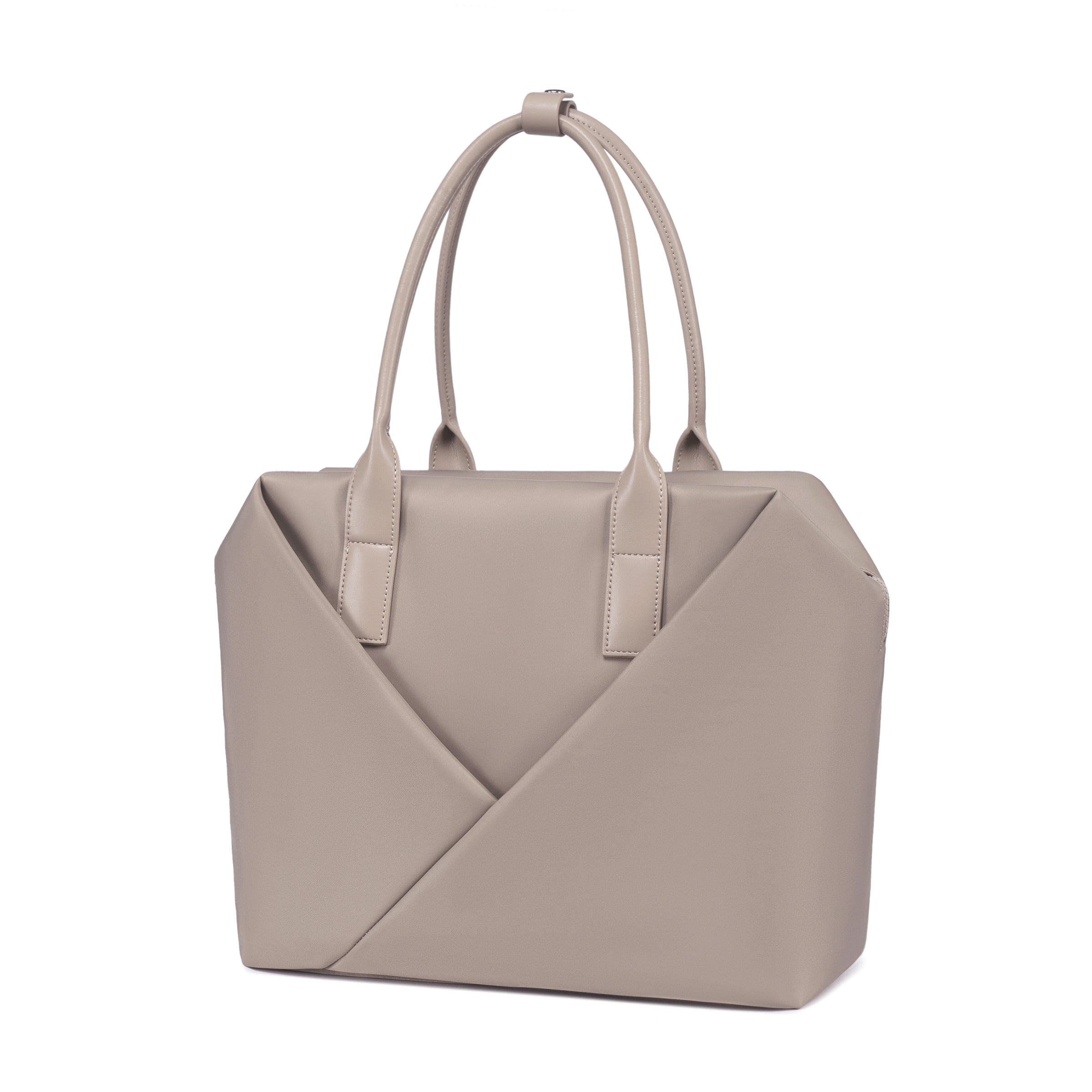Lux & Nyx Large Origami Tote Ultra Matte - 15" Laptop Tote With Luggage Sleeve - Champagne - Quarter View