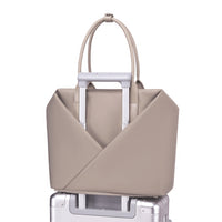 Lux & Nyx Large Origami Tote Ultra Matte - 15" Laptop Tote With Luggage Sleeve - Champagne - Tote Slipped Onto Luggage Trolley