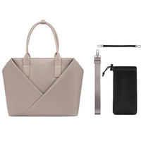 Lux & Nyx Large Origami Tote Ultra Matte - 15" Laptop Tote With Luggage Sleeve - Champagne - Tote With Inclusions, Detachable Crossbody Strap, Water Bottle Holder Pouch, Key Strap or Water Bottle Holder Strap