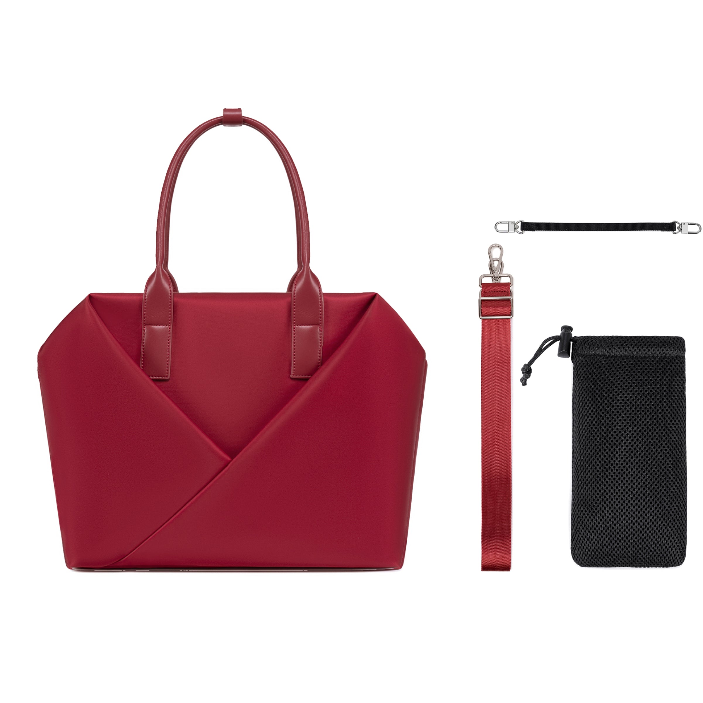 Lux & Nyx Large Origami Tote Ultra Matte - 15" Laptop Tote With Luggage Sleeve - Crimson Red - Tote With Inclusions, Detachable Crossbody Strap, Water Bottle Holder Pouch, Key Strap or Water Bottle Holder Strap