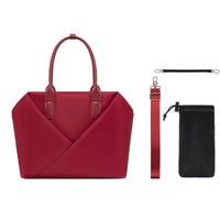 Lux & Nyx Large Origami Tote Ultra Matte - 15" Laptop Tote With Luggage Sleeve - Crimson Red - Tote With Inclusions, Detachable Crossbody Strap, Water Bottle Holder Pouch, Key Strap or Water Bottle Holder Strap
