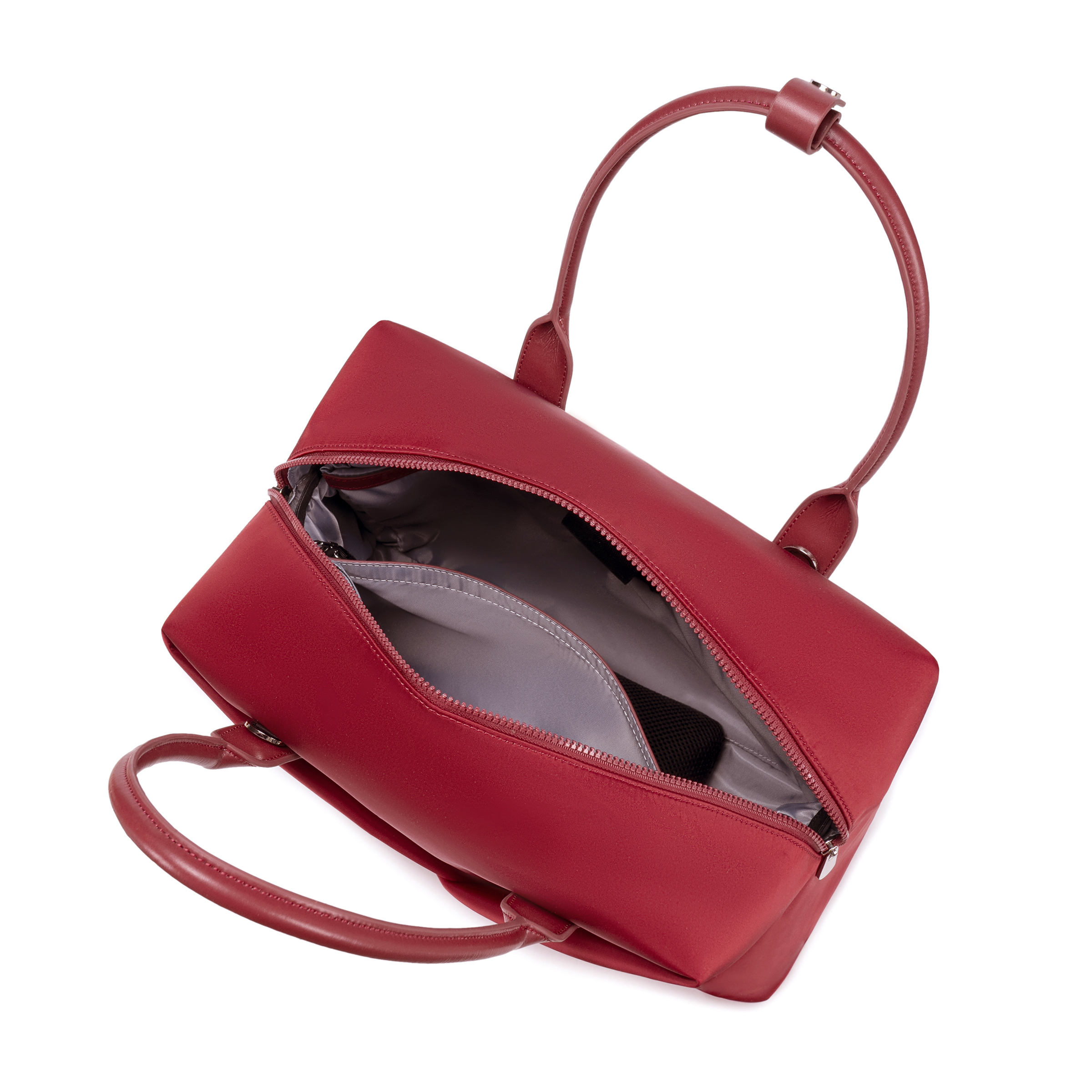 Lux & Nyx Large Origami Tote Ultra Matte - 15" Laptop Tote With Luggage Sleeve - Crimson Red - View of Internal Compartments