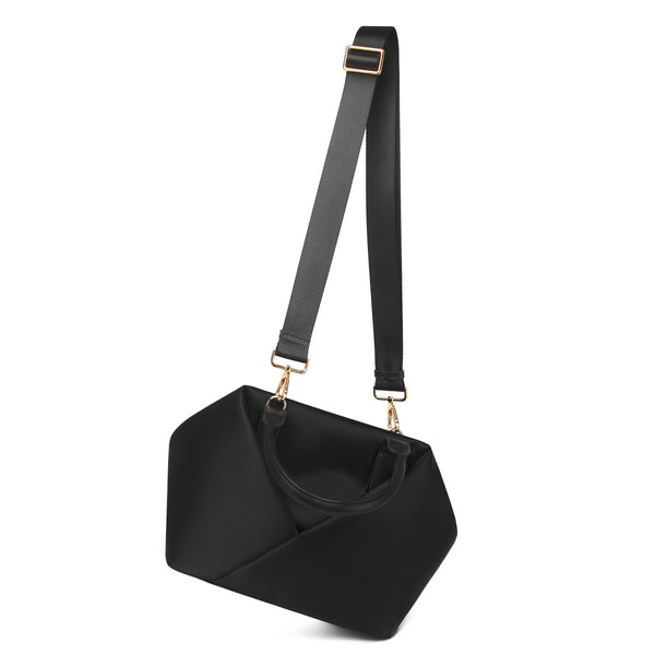 A Mid Origami handbag with specific colors black with gold hardware - Front view