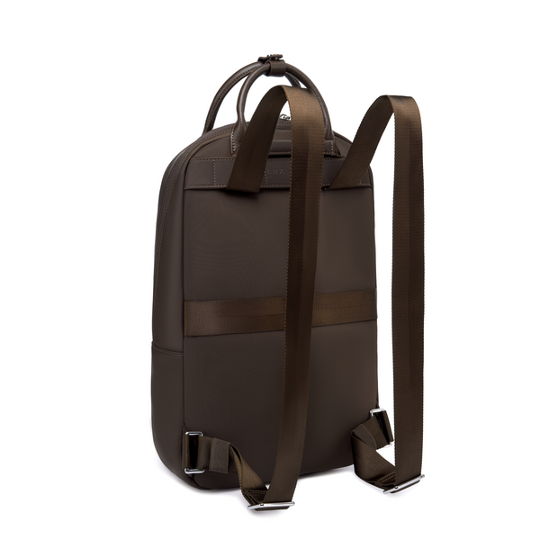 Origami Slim Espresso Backpack rear view showing padded back panel and adjustable shoulder straps