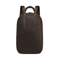 Origami Slim Backpack straight-on front view, espresso nylon with structured silhouette