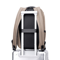 Lux & Nyx Purpose Backpack - 16" Laptop Backpack With Trolley Strap - Light Beige - Backpack Slipped Onto Luggage Trolley