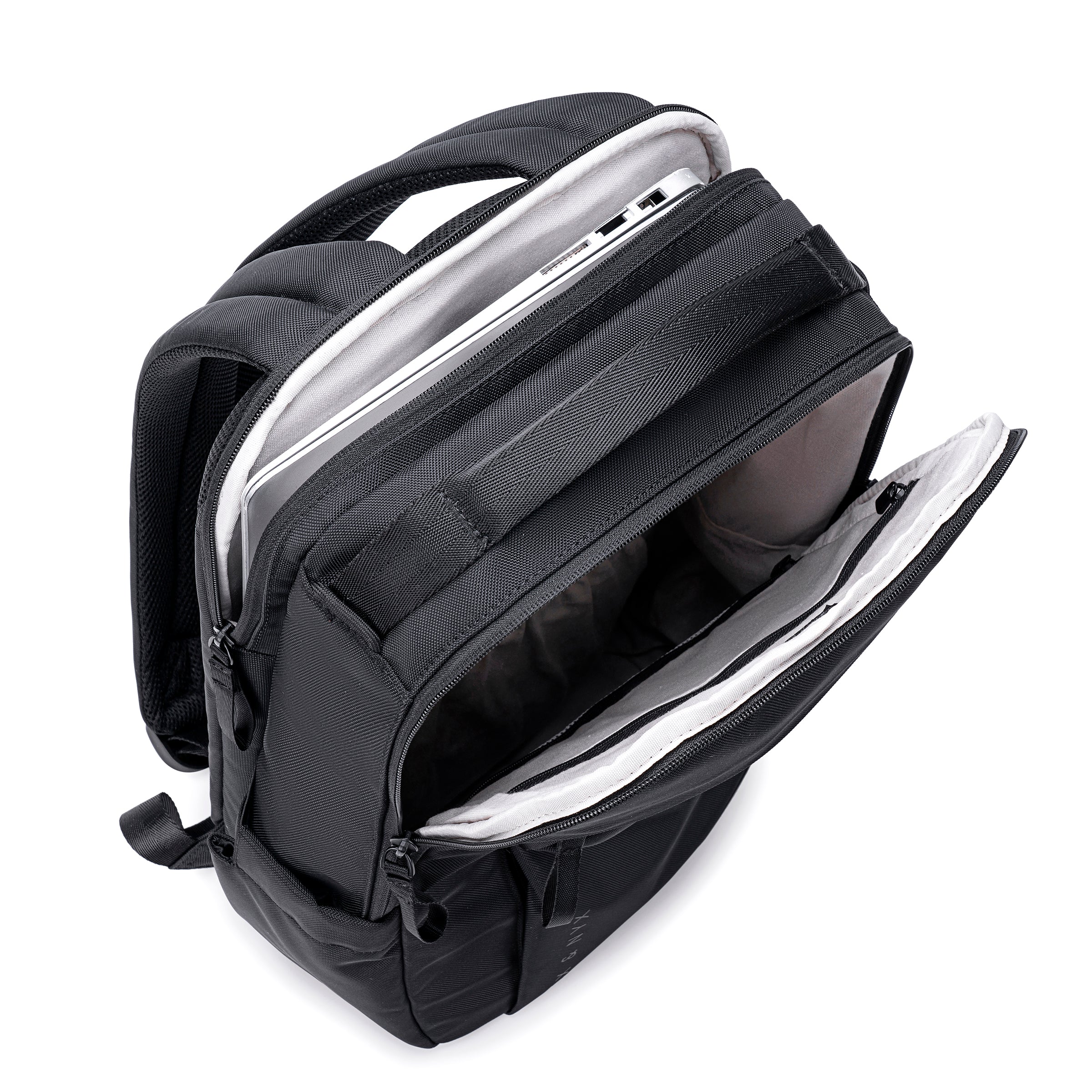 Lux & Nyx Purpose Backpack - 16" Laptop Backpack With Trolley Strap - Black - Backpack Top View of Internal Compartments