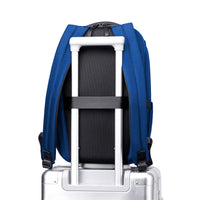 Lux & Nyx Purpose Backpack - 16" Laptop Backpack With Trolley Strap - Electric Blue - Backpack Slipped Onto Luggage Trolleyt