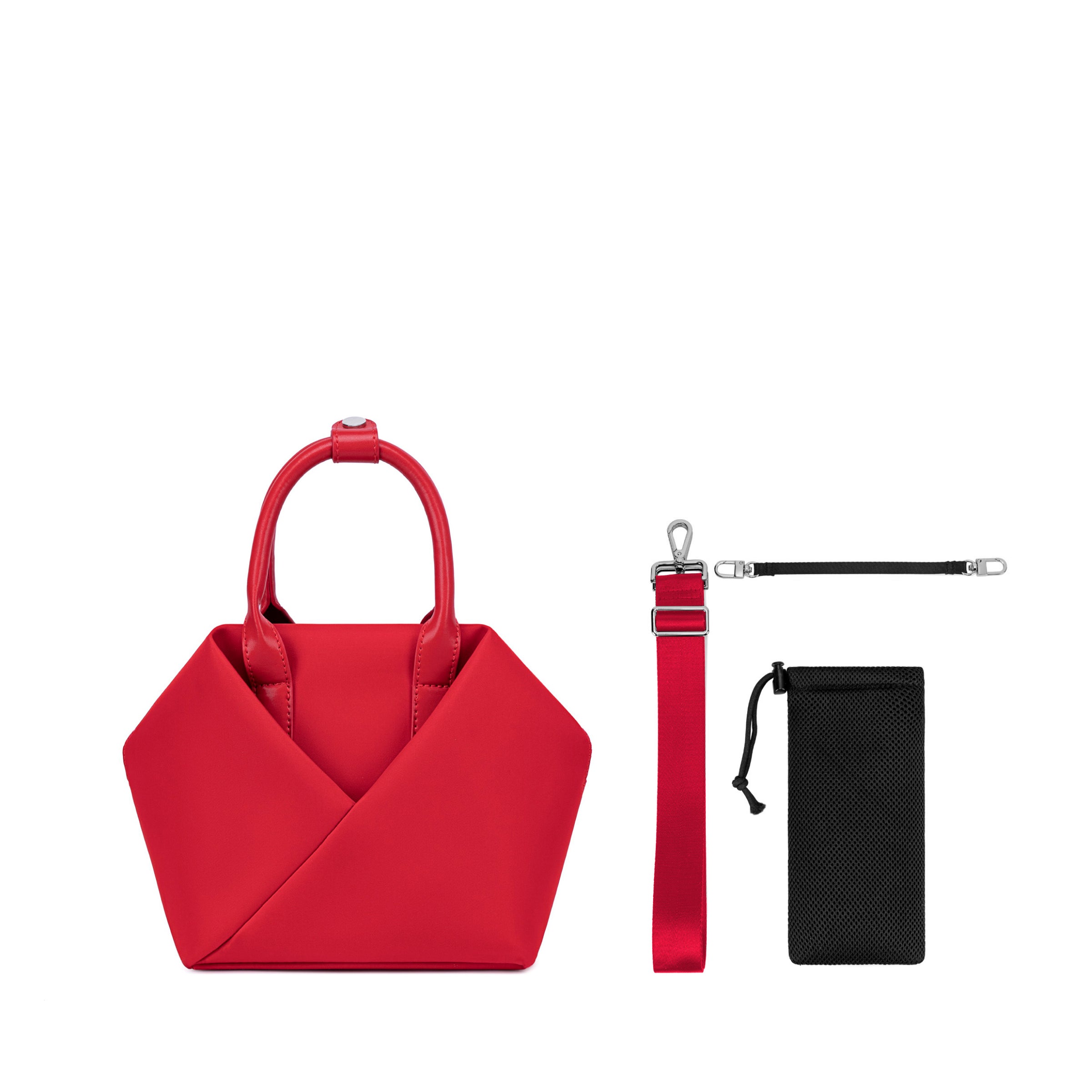 Lux & Nyx Small Origami Crossbody & Handbag Tote Ultra Matte - Cardinal Red - Tote With Inclusions, Detachable Crossbody Strap, Water Bottle Holder Pouch, Key Strap or Water Bottle Holder Strap, Handbag Mode