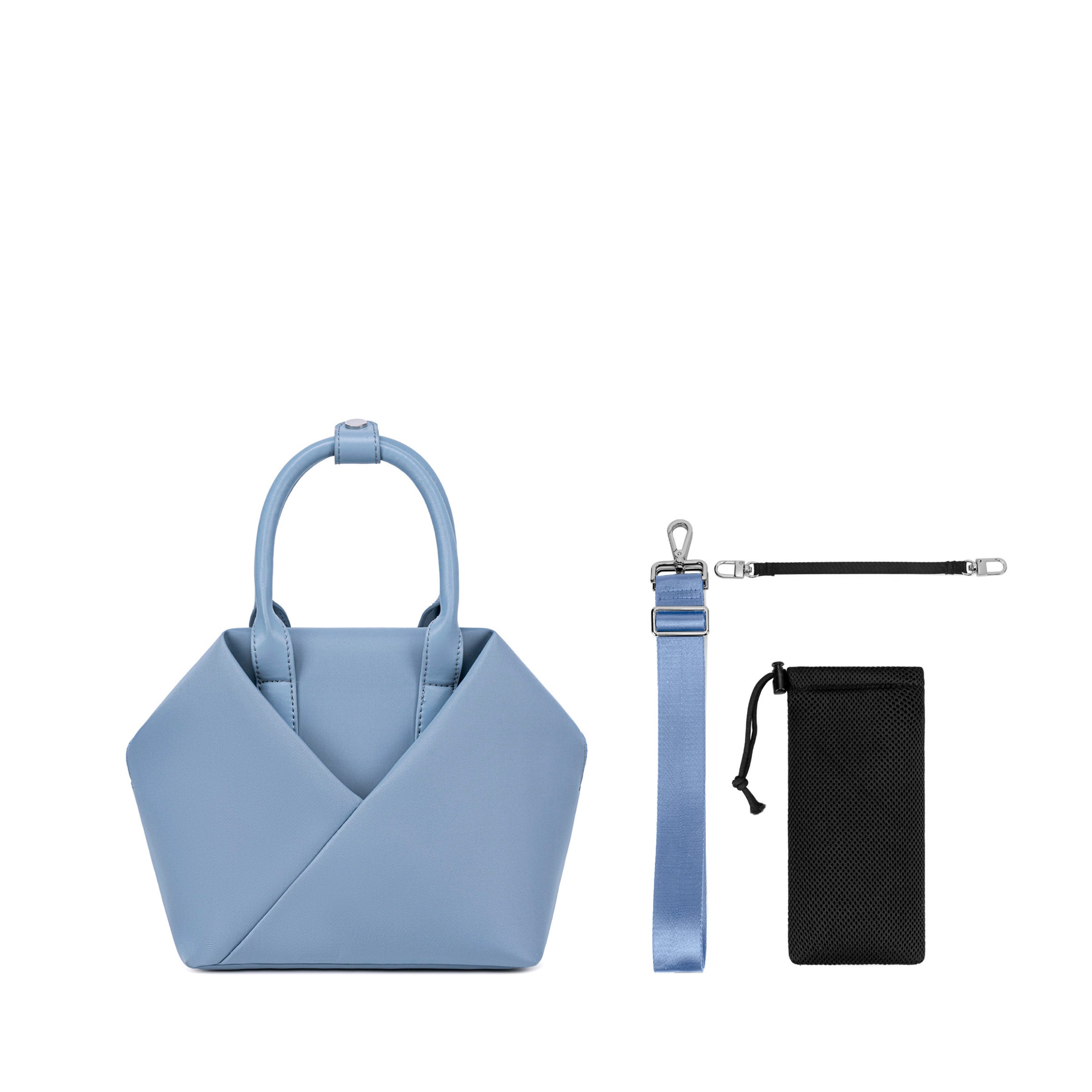 Lux & Nyx Small Origami Crossbody & Handbag Tote Ultra Matte - Cashmere Blue - Tote and Detachable Water Bottle Holder Pouch Containing Water Bottle, Handbag Mode