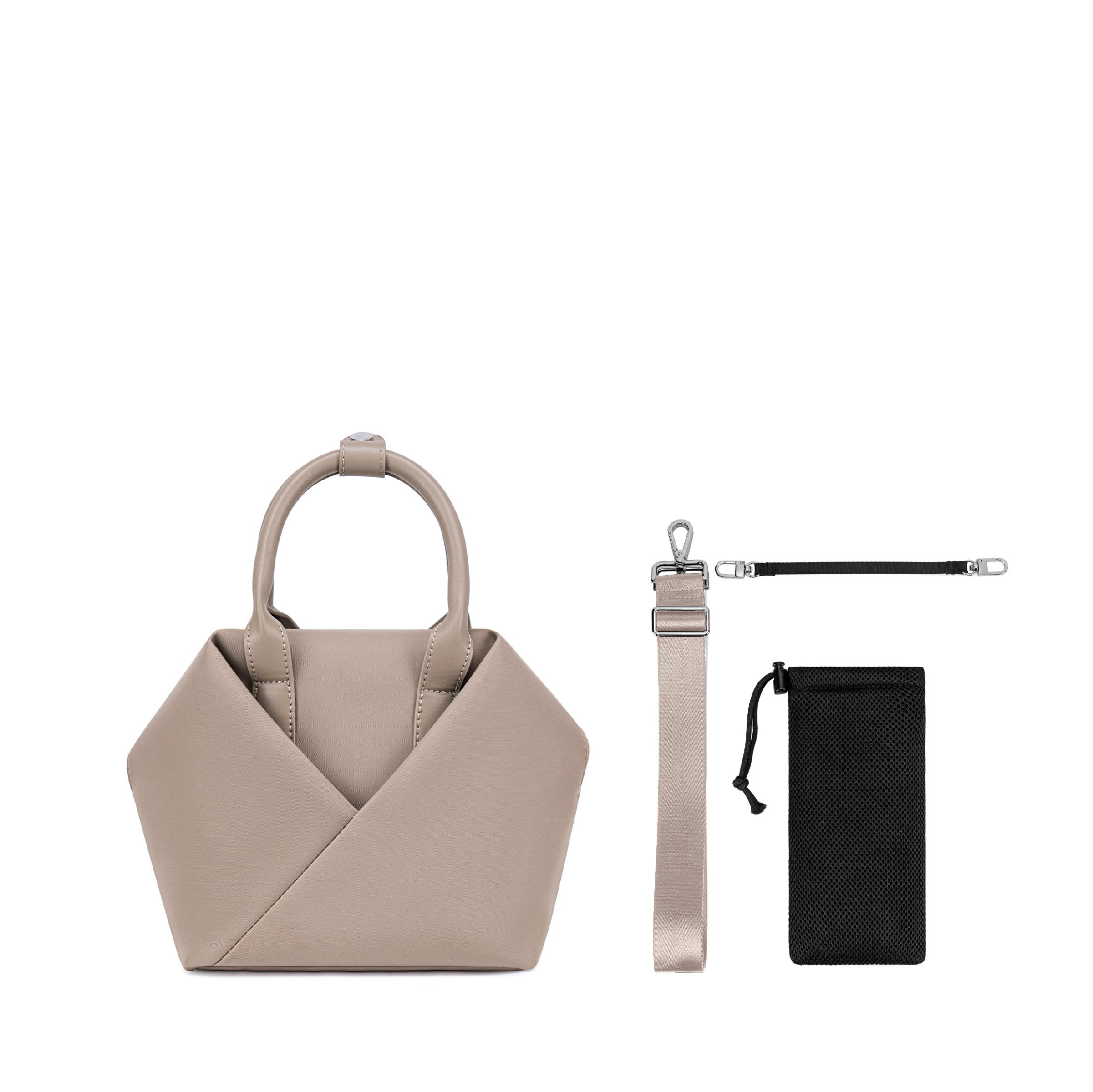 Lux & Nyx Small Origami Crossbody & Handbag Tote Ultra Matte - Champagne - Tote and Detachable Water Bottle Holder Pouch Containing Water Bottle, Handbag Mode