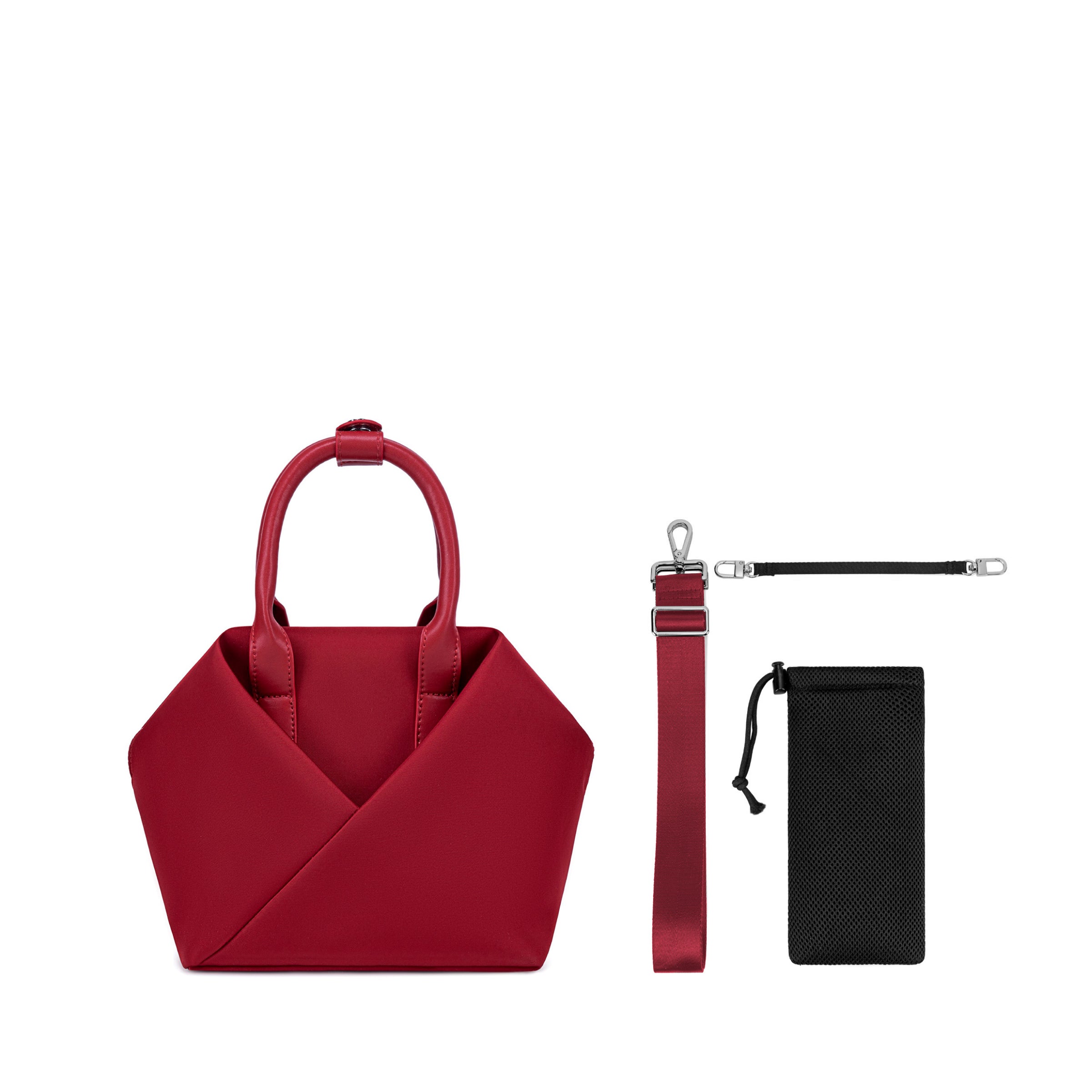 Lux & Nyx Small Origami Crossbody & Handbag Tote Ultra Matte - Crimson Red - Tote With Inclusions, Detachable Crossbody Strap, Water Bottle Holder Pouch, Key Strap or Water Bottle Holder Strap, Handbag Mode