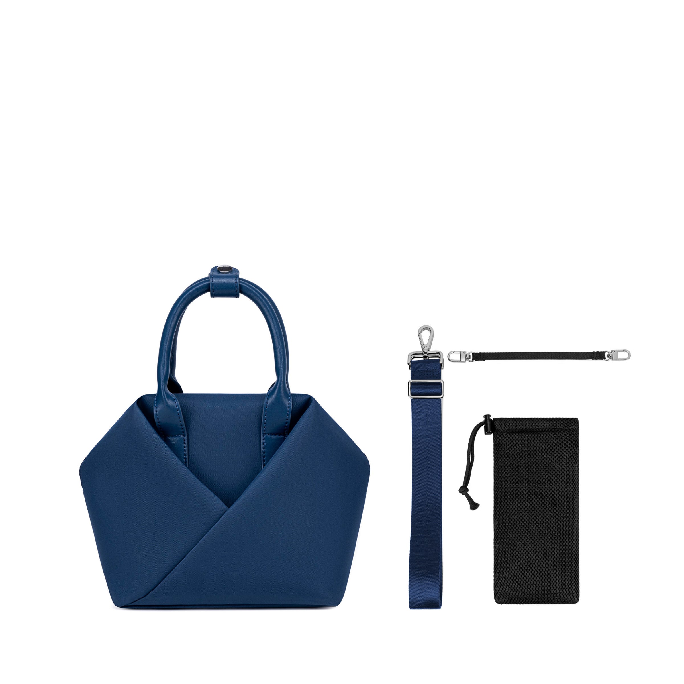 Lux & Nyx Small Origami Crossbody & Handbag Tote Ultra Matte - Navy Blue - Tote and Detachable Water Bottle Holder Pouch Containing Water Bottle, Handbag Mode