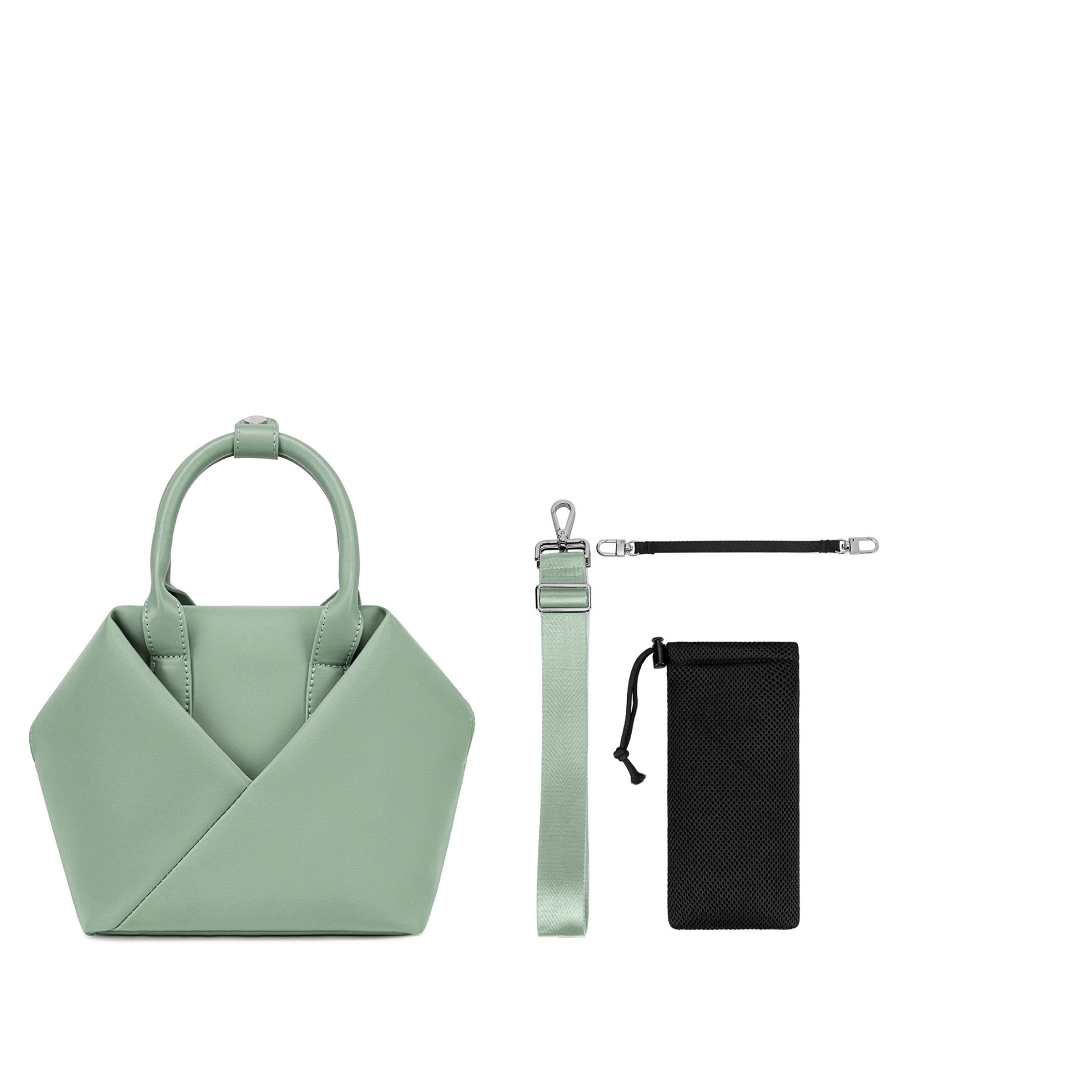Lux & Nyx Small Origami Crossbody & Handbag Tote Ultra Matte - Sage Green - Tote and Detachable Water Bottle Holder Pouch Containing Water Bottle, Handbag Mode