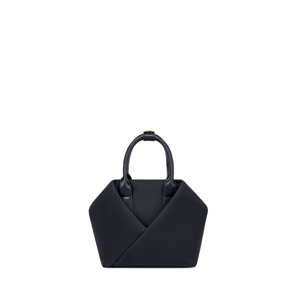 Black + Gold Hardware & Black + Silver Hardware handbag with a unique design.