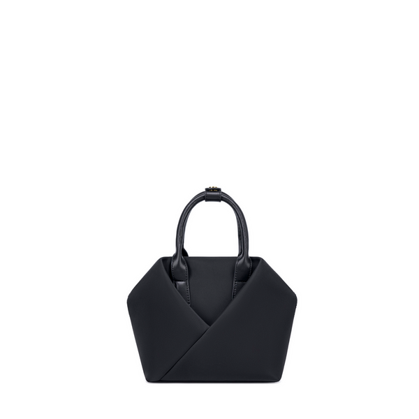 Black + Gold Hardware & Black + Silver Hardware handbag with a unique design.