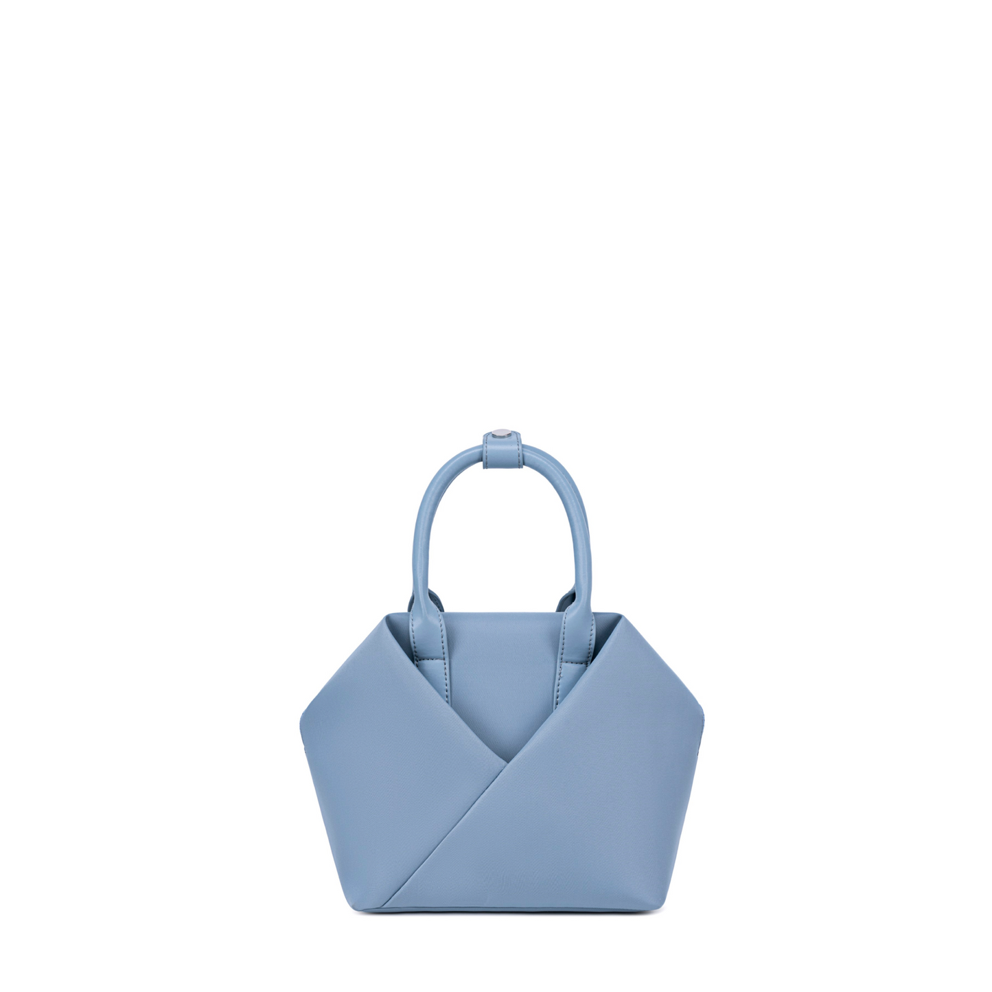 Lux & Nyx Small tote in Cashmere Blue, front view, showing the folded origami pocket and top handles.