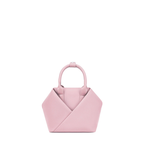 Lux & Nyx Small tote in Hopeful Pink, front view, showing the folded origami pocket and top handles.