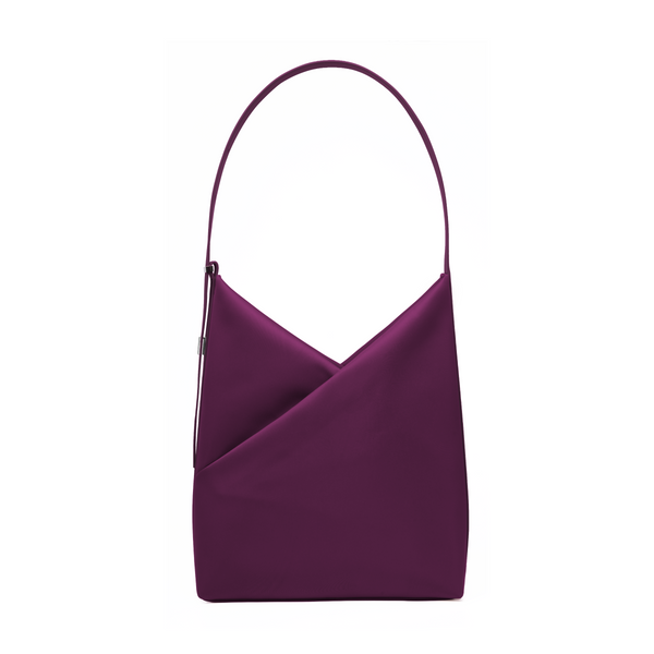 Lux & Nyx Origami Hobo Bag in wine, front view, showing the signature geometric origami fold and single curved shoulder handle.