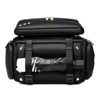 Lux & Nyx Zoe Backpack - 15" Laptop Backpack With Detachable 5-Way Wear Crossbody Clutch - Black - Backpack Bottom View Showing An Umbrella Secured In The Umbrella Straps