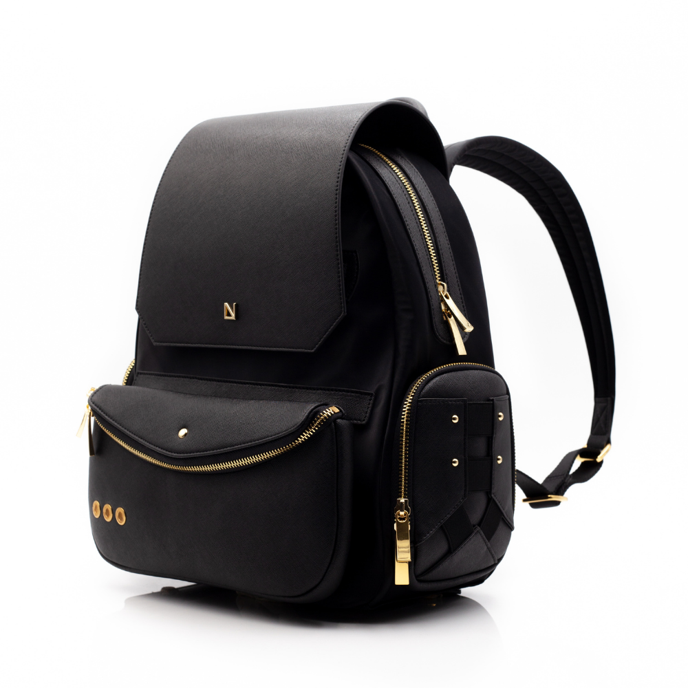 Lux & Nyx Little Zoe Backpack - 13" Laptop Backpack With Detachable 5-Way Wear Crossbody Clutch - Black - Backpack Quarter View
