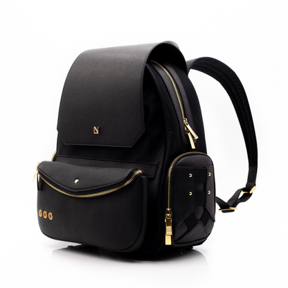 Lux & Nyx Little Zoe Backpack - 13" Laptop Backpack With Detachable 5-Way Wear Crossbody Clutch - Black - Backpack Quarter View