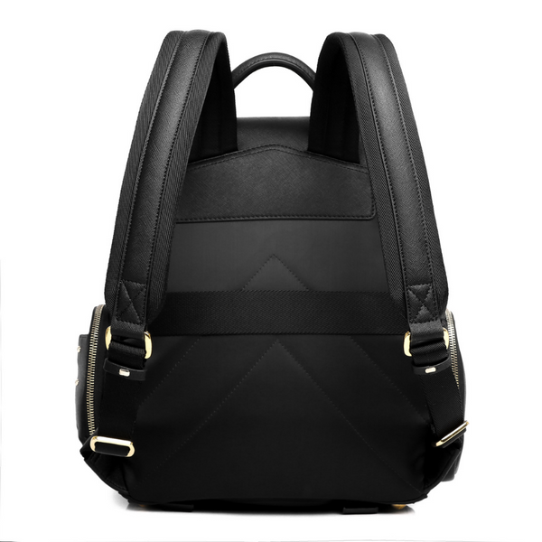 Lux & Nyx Zoe Backpack - 15" Laptop Backpack With Detachable 5-Way Wear Crossbody Clutch - Black-with-Gold-Hardware - Backpack Back View