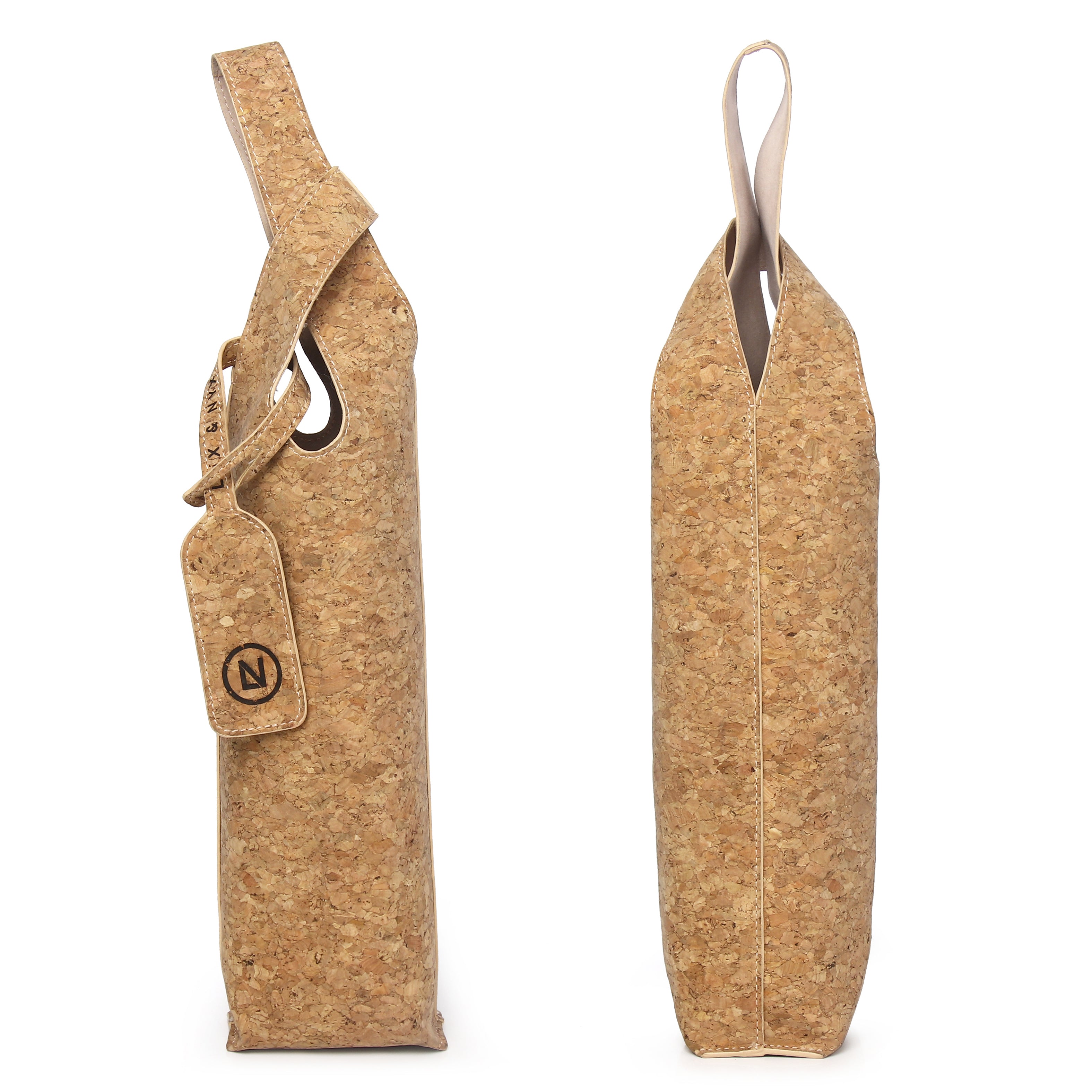 Lux & Nyx Wine Tote - Cork - Front View and Side View, Knotted