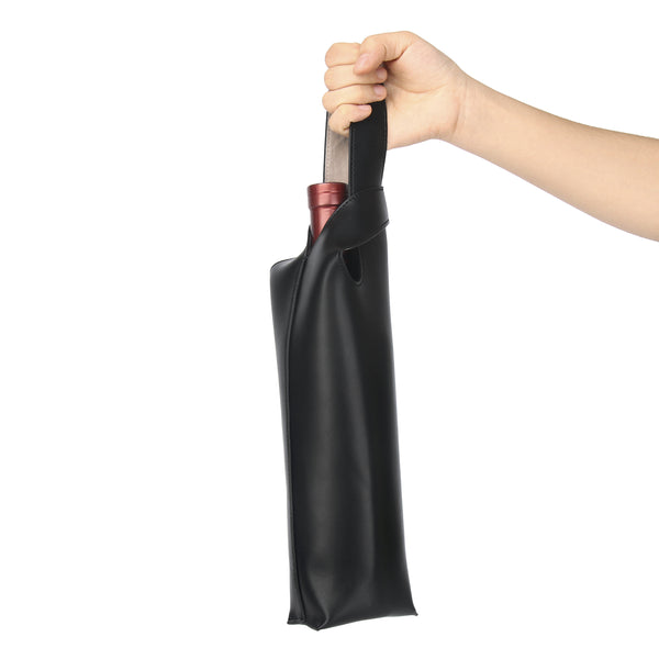 Lux & Nyx Wine Tote - Upcycled Leather - Hand Model Holding The Wine Tote With A Wine Bottle Inside