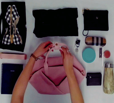 Black + Gold Hardware, pink and gray  MID ORIGAMI TOTE ULTRA MATTE with a geometric design top view image