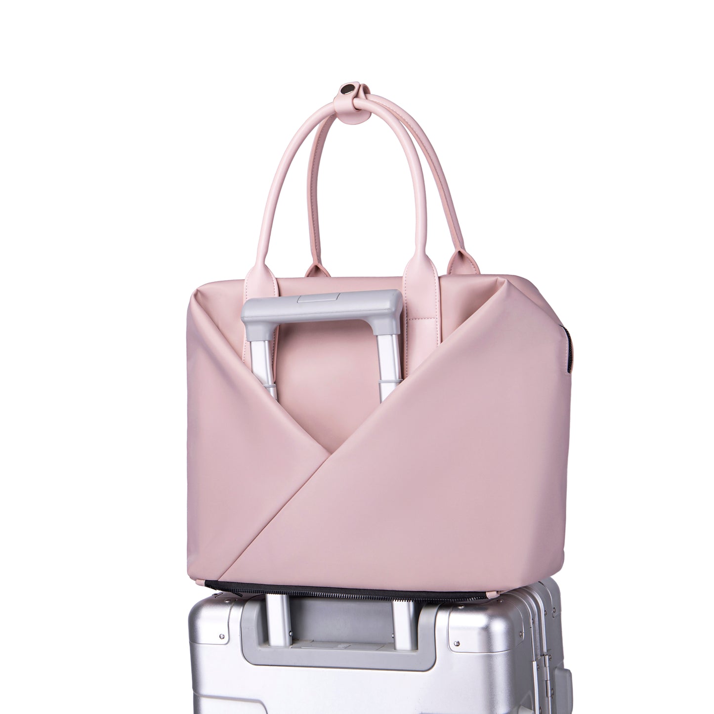 Lux & Nyx Large Origami Tote Ultra Matte - 15" Laptop Tote With Luggage Sleeve - Pink - Tote Slipped Onto Luggage Trolley
