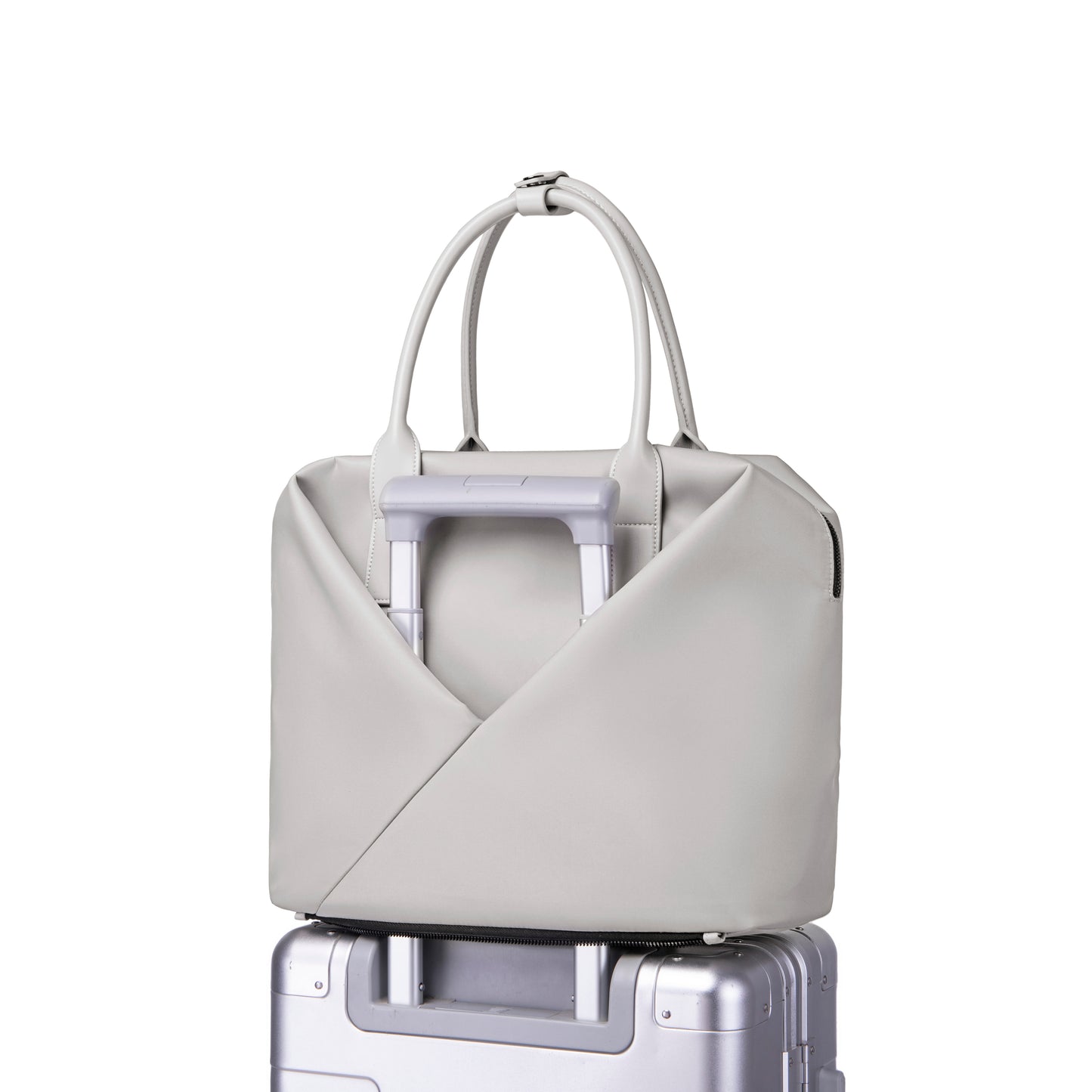 Lux & Nyx Large Origami Tote Ultra Matte - 15" Laptop Tote With Luggage Sleeve - Grey - Tote Slipped Onto Luggage Trolley