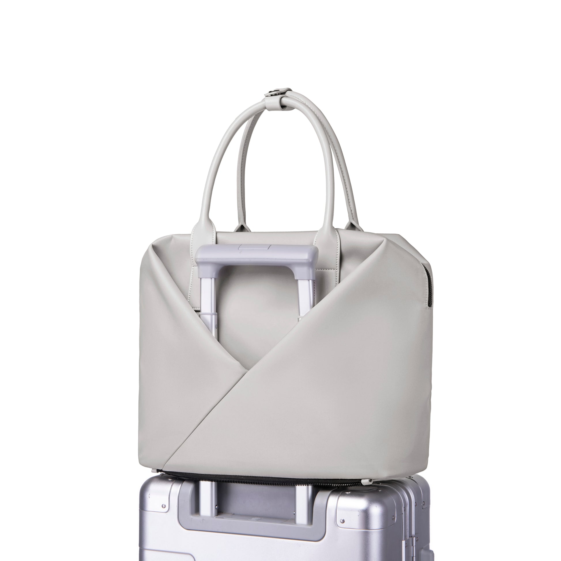 Lux & Nyx Large Origami Tote Ultra Matte - 15" Laptop Tote With Luggage Sleeve - Grey - Tote Slipped Onto Luggage Trolley