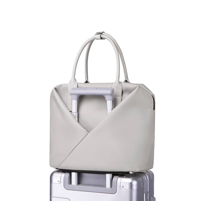 Lux & Nyx Large Origami Tote Ultra Matte - 15" Laptop Tote With Luggage Sleeve - Grey - Tote Slipped Onto Luggage Trolley