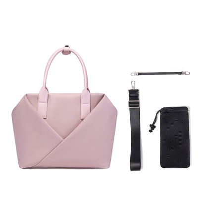 Lux & Nyx Large Origami Tote Ultra Matte - 15" Laptop Tote With Luggage Sleeve - Pink - Tote With Inclusions, Detachable Crossbody Strap, Water Bottle Holder Pouch, Key Strap or Water Bottle Holder Strap
