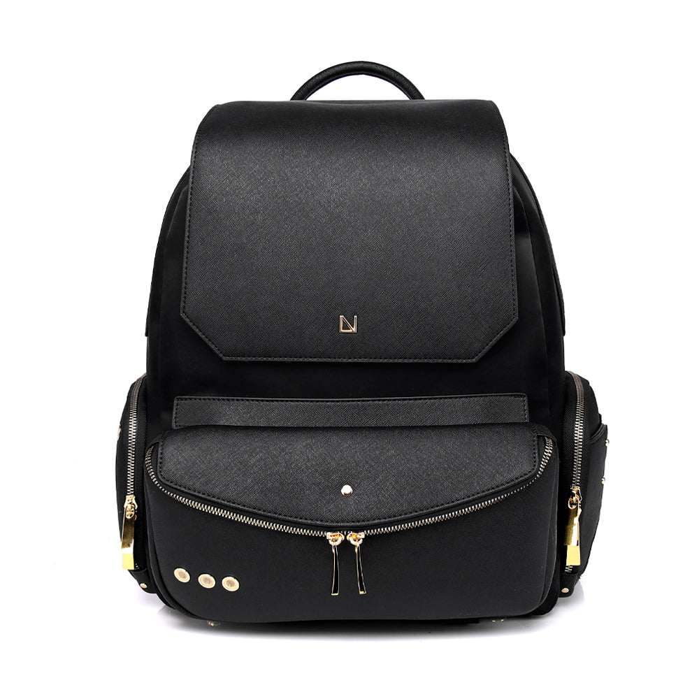 Lux & Nyx Zoe Backpack - 15" Laptop Backpack With Detachable 5-Way Wear Crossbody Clutch - Black - Backpack Front View