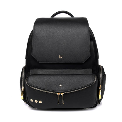 Lux & Nyx Zoe Backpack - 15" Laptop Backpack With Detachable 5-Way Wear Crossbody Clutch - Black - Backpack Front View