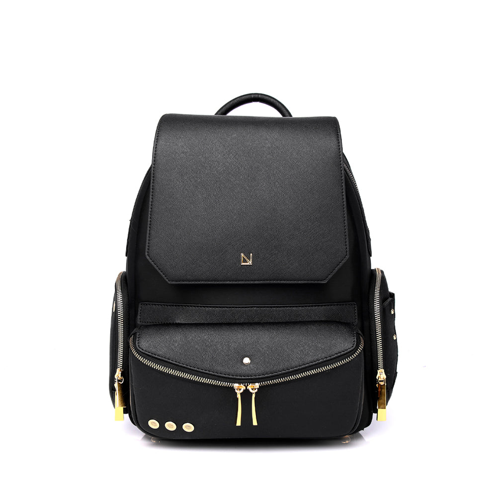 Lux & Nyx Little Zoe Backpack - 13" Laptop Backpack With Detachable 5-Way Wear Crossbody Clutch - Black - Backpack Front View